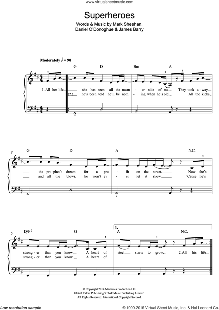 Superheroes sheet music for piano solo (beginners) by The Script, James Barry and Mark Sheehan, beginner piano (beginners)
