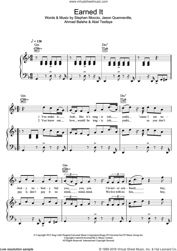 Earned It Piano Sheet Music The Weeknd - ♪