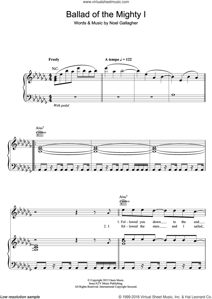 Ballad Of The Mighty I sheet music for voice, piano or guitar by Noel Gallagher's High Flying Birds and Noel Gallagher, intermediate skill level
