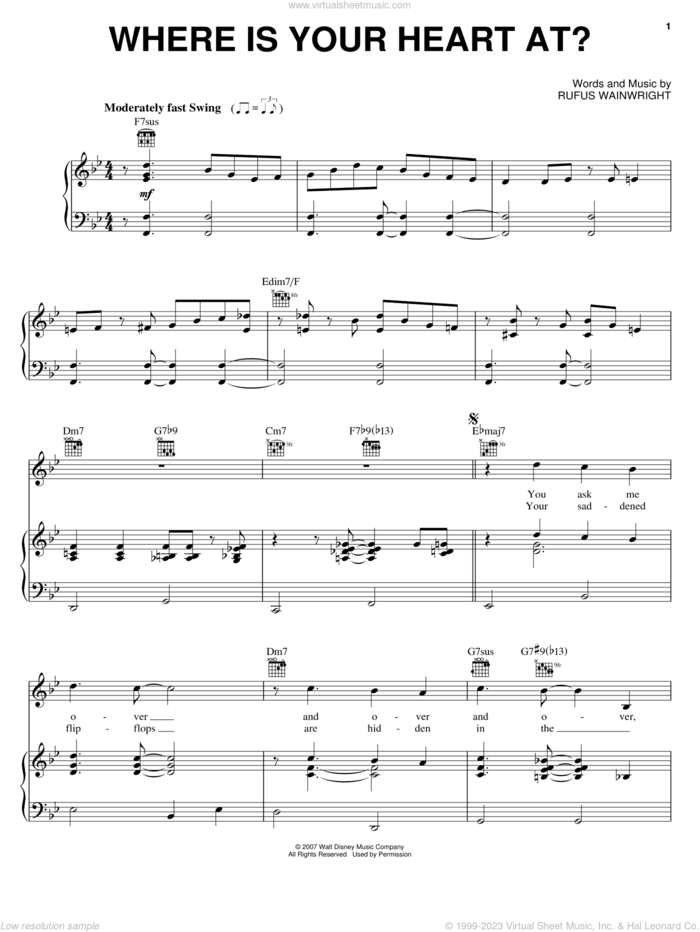 Where Is Your Heart At? sheet music for voice, piano or guitar by Jamie Cullum, Meet The Robinsons (Movie) and Rufus Wainwright, intermediate skill level