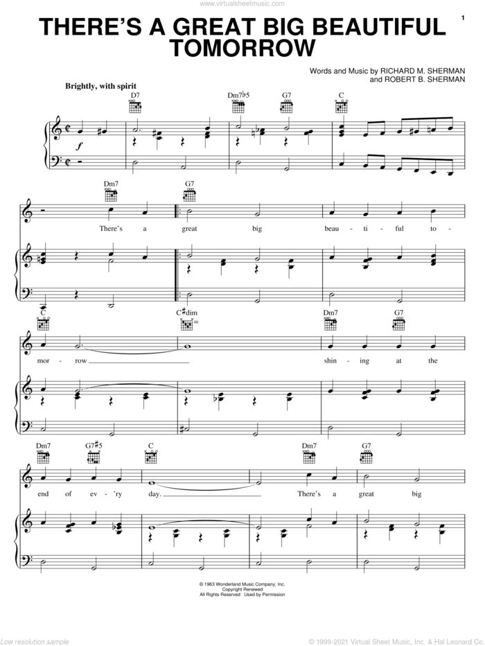 There's A Great Big Beautiful Tomorrow sheet music for voice, piano or guitar by They Might Be Giants, Meet The Robinsons (Movie), Sherman Brothers, Richard M. Sherman and Robert B. Sherman, intermediate skill level
