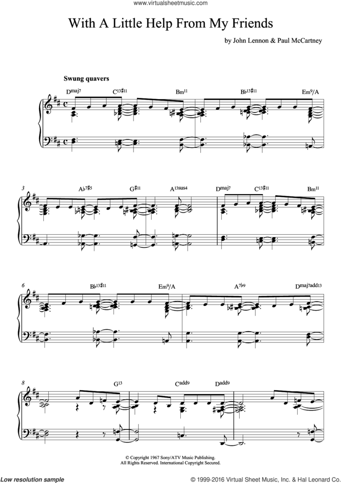 With A Little Help From My Friends (jazz version) sheet music for piano solo by The Beatles, John Lennon and Paul McCartney, intermediate skill level