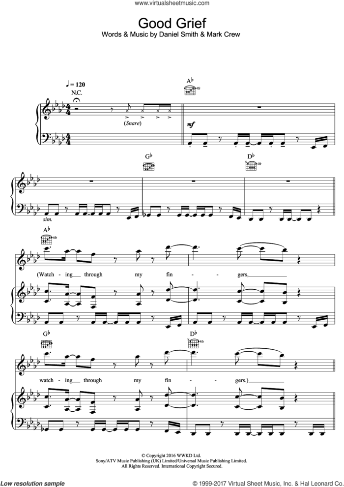 Good Grief sheet music for voice, piano or guitar by Bastille, Daniel Smith and Mark Crew, intermediate skill level