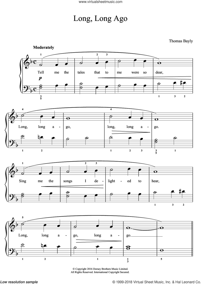 Long, Long Ago, (easy) sheet music for piano solo by Thomas Bayly and Thomas H. Bayly, easy skill level