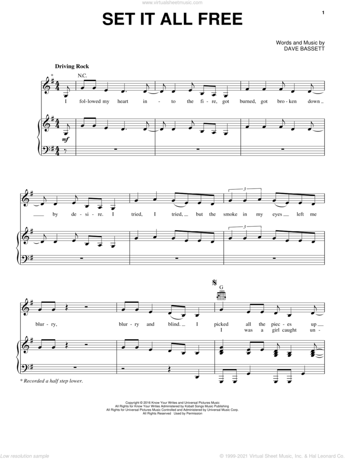 Set It All Free sheet music for voice, piano or guitar by Scarlett Johansson and Dave Bassett, intermediate skill level