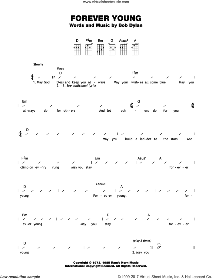 Forever Young sheet music for ukulele (chords) by Bob Dylan, intermediate skill level