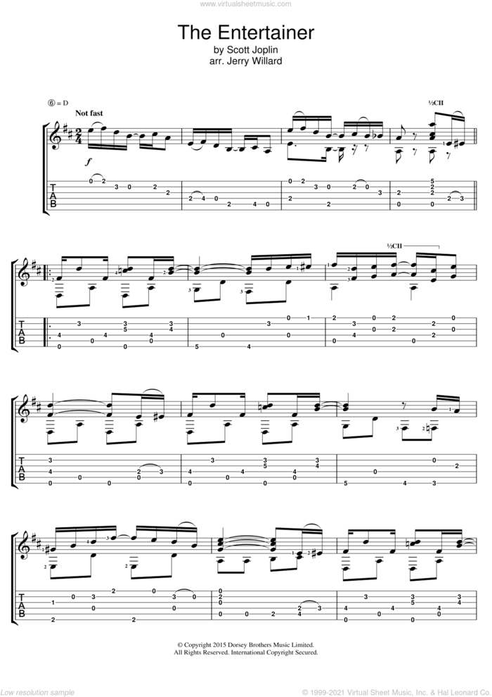The Entertainer sheet music for guitar (tablature) by Scott Joplin and Jerry Willard, intermediate skill level