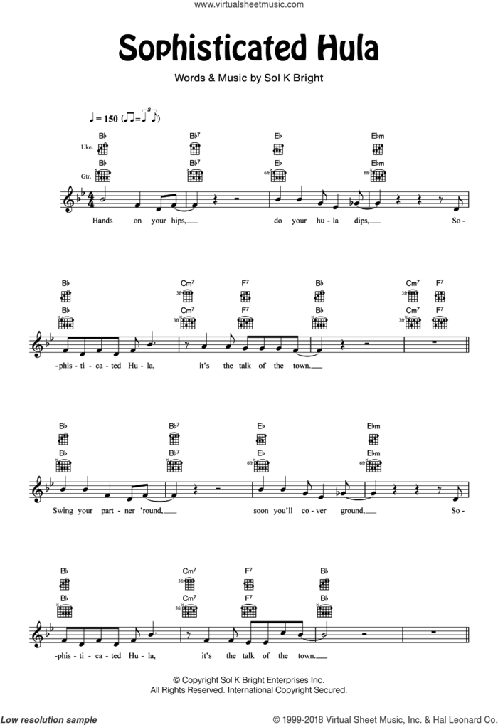 Sophisticated Hula sheet music for ukulele by Sol K. Bright, intermediate skill level