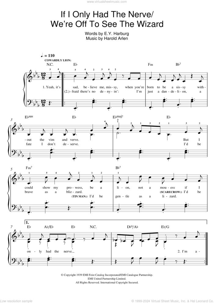 If I Only Had The Nerve sheet music for piano solo by Harold Arlen and E.Y. Harburg, easy skill level