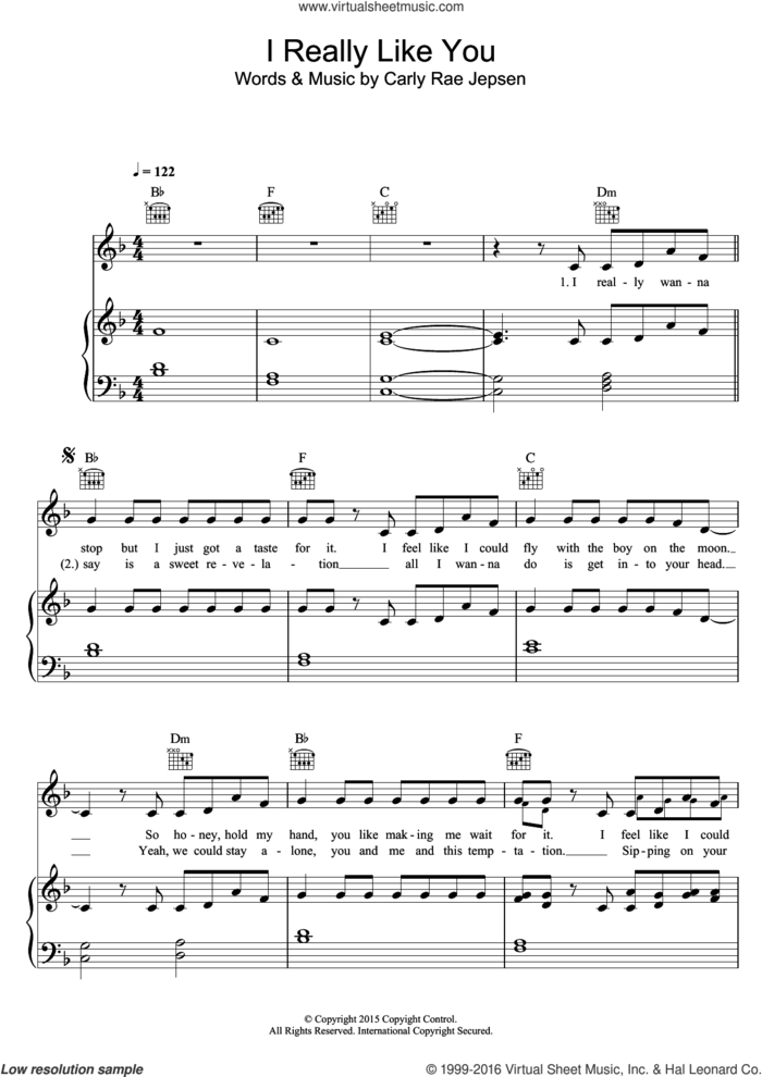 I Really Like You sheet music for voice, piano or guitar by Carly Rae Jepsen, intermediate skill level