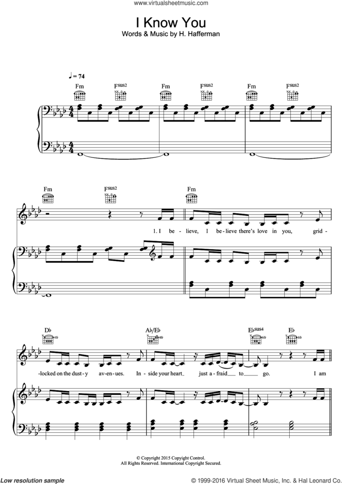 I Know You (from 'Fifty Shades Of Grey') sheet music for voice, piano or guitar by Skylar Grey and H. Hafferman, intermediate skill level