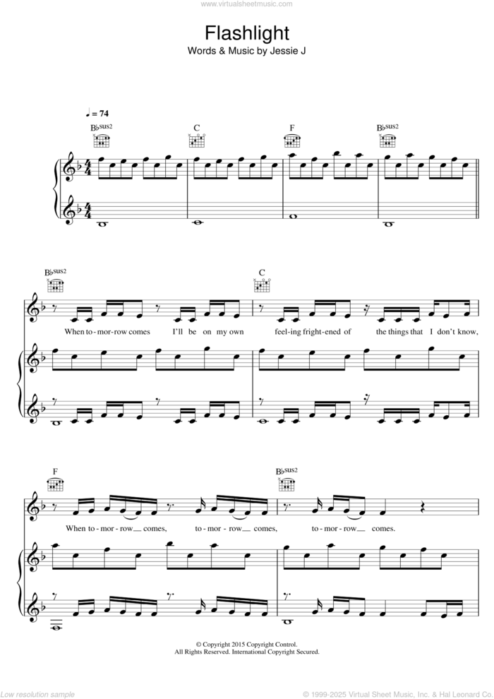 Flashlight (from Pitch Perfect 2) sheet music for voice, piano or guitar by Jessie J, intermediate skill level