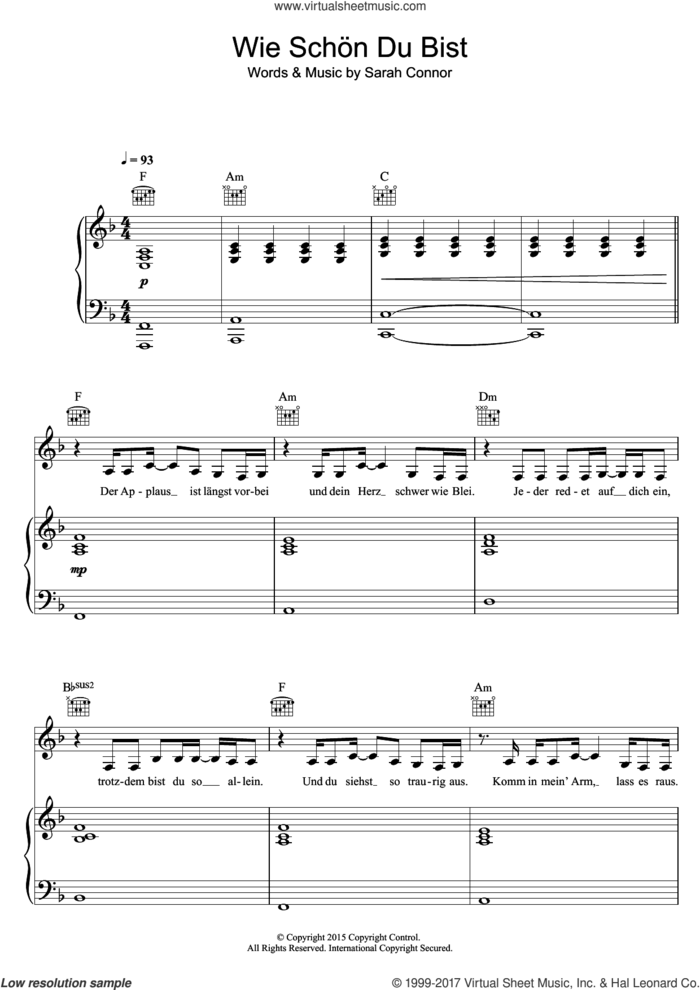 Wie Schon Du Bist sheet music for voice, piano or guitar by Sarah Connor, intermediate skill level