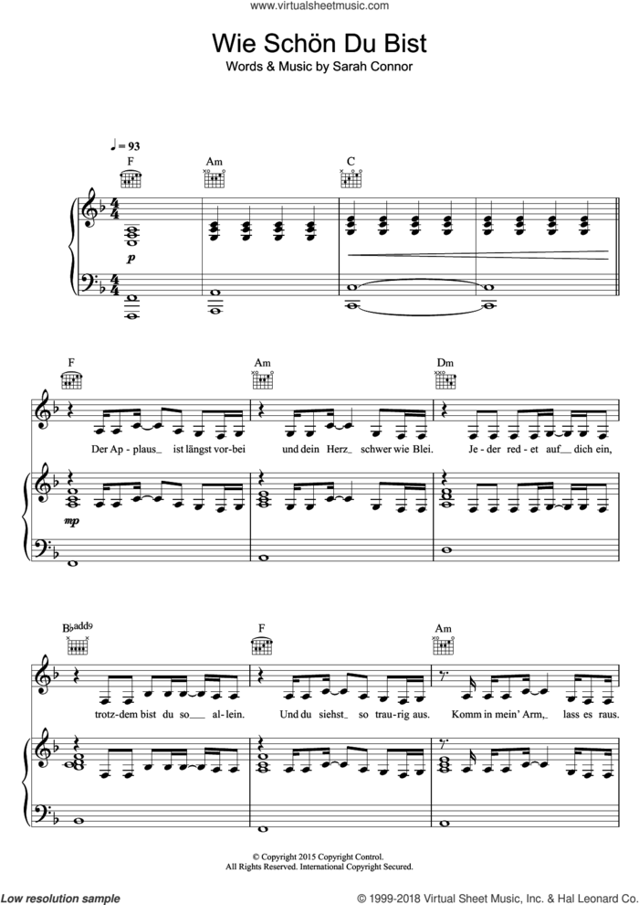 Wie Schon Du Bist sheet music for voice, piano or guitar by Sarah Connor, intermediate skill level