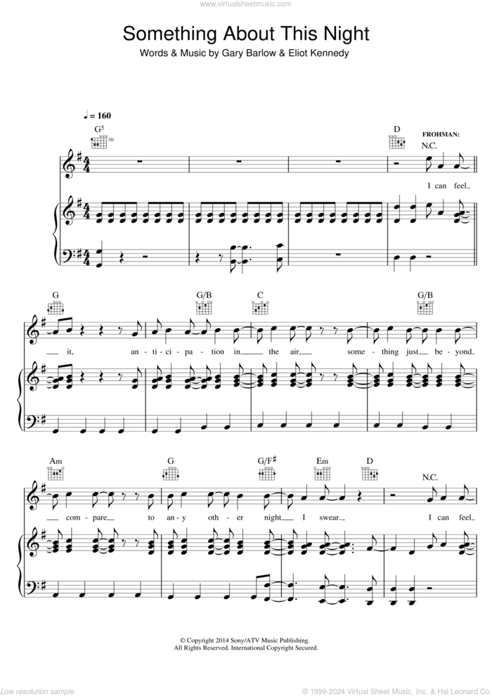 Something About This Night (from Finding Neverland) sheet music for voice, piano or guitar by Gary Barlow and Eliot Kennedy, intermediate skill level