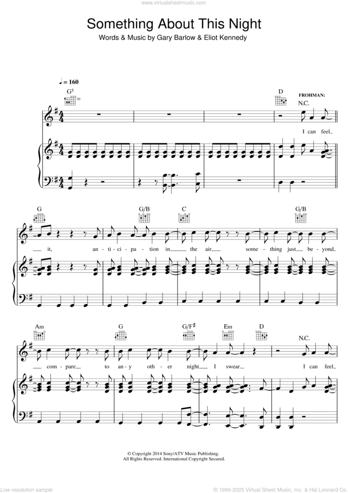 Something About This Night (from Finding Neverland) sheet music for voice, piano or guitar by Gary Barlow and Eliot Kennedy, intermediate skill level