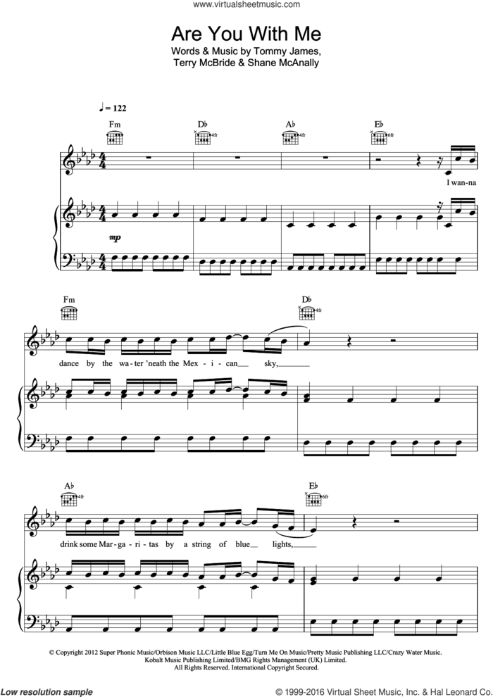 Are You With Me sheet music for voice, piano or guitar by Lost Frequencies, Shane McAnally, Terry McBride and Tommy James, intermediate skill level