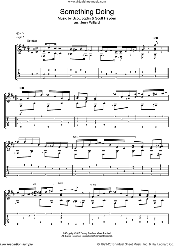 Something Doing sheet music for guitar (tablature) by Scott Joplin, Jerry Willard and Scott Hayden, intermediate skill level