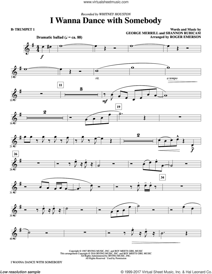 I Wanna Dance With Somebody (complete set of parts) sheet music for orchestra/band by Roger Emerson, George Merrill, Shannon Rubicam and Whitney Houston, intermediate skill level