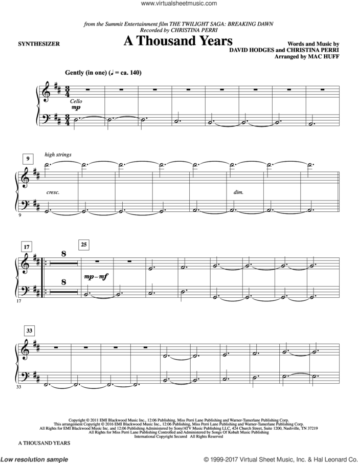 A Thousand Years (arr. Mac Huff) (complete set of parts) sheet music for orchestra/band by Mac Huff, Christina Perri and David Hodges, wedding score, intermediate skill level