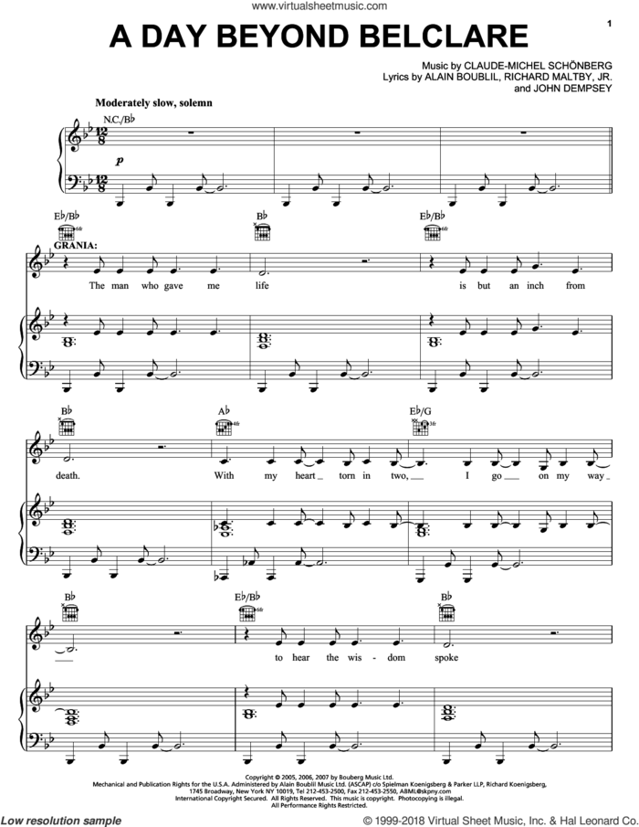 A Day Beyond Belclare (from The Pirate Queen) sheet music for voice, piano or guitar by Claude-Michel Schonberg, The Pirate Queen (Musical), Alain Boublil, Boublil and Schonberg, John Dempsey and Richard Maltby, Jr., intermediate skill level