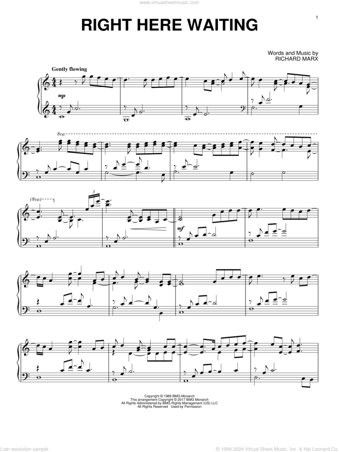 Right Here Waiting, (intermediate) sheet music for piano solo by Richard Marx, intermediate skill level