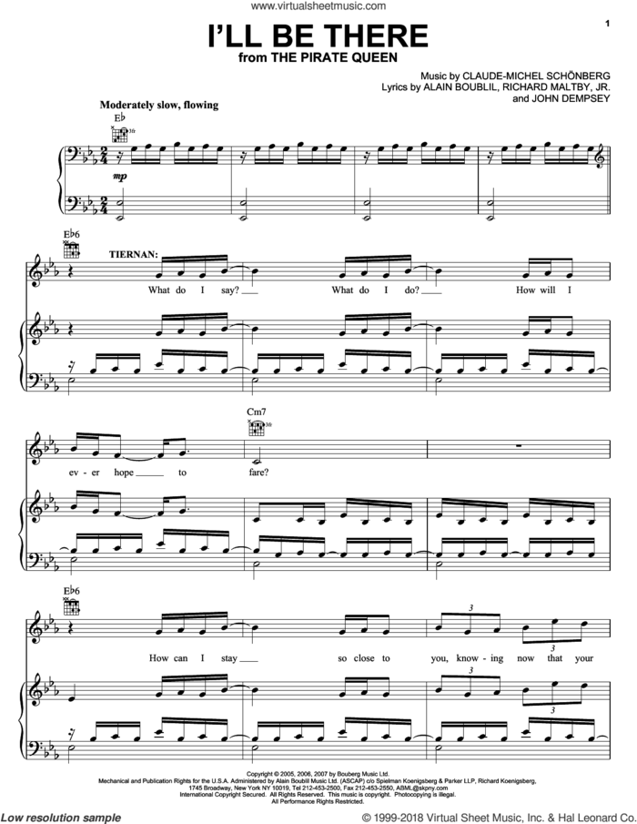 I'll Be There (from The Pirate Queen) sheet music for voice, piano or guitar by Claude-Michel Schonberg, The Pirate Queen (Musical), Alain Boublil, Boublil and Schonberg, John Dempsey and Richard Maltby, Jr., intermediate skill level