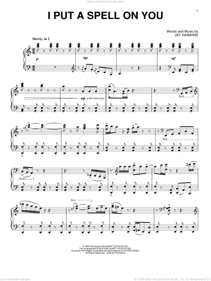 I Put A Spell On You sheet music for piano solo by Creedence Clearwater Revival and Jay Hawkins, intermediate skill level