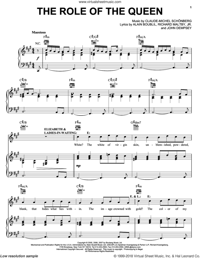 The Role Of The Queen (from The Pirate Queen) sheet music for voice, piano or guitar by Claude-Michel Schonberg, The Pirate Queen (Musical), Alain Boublil, Boublil and Schonberg, John Dempsey and Richard Maltby, Jr., intermediate skill level
