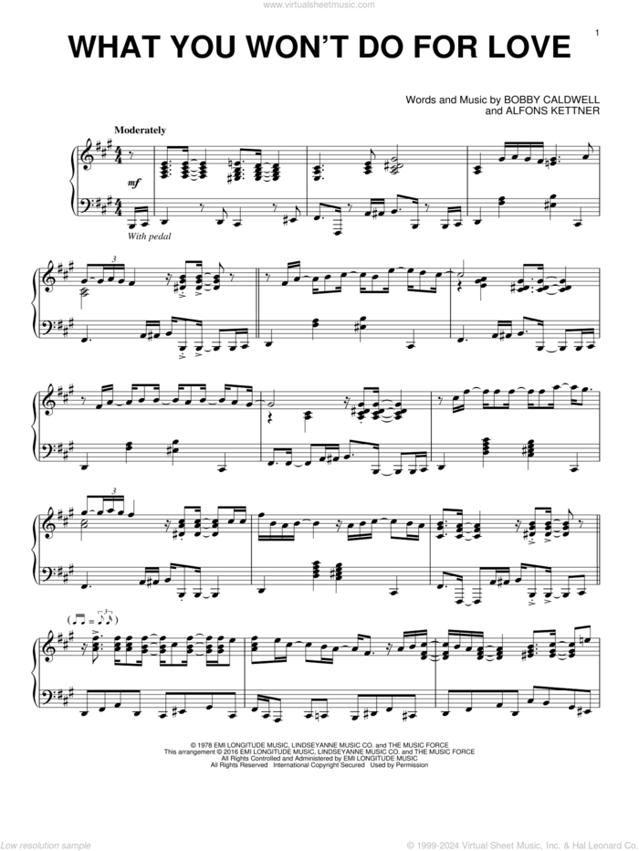 What You Won't Do For Love sheet music for piano solo by Bobby Caldwell and Alfons Kettner, intermediate skill level