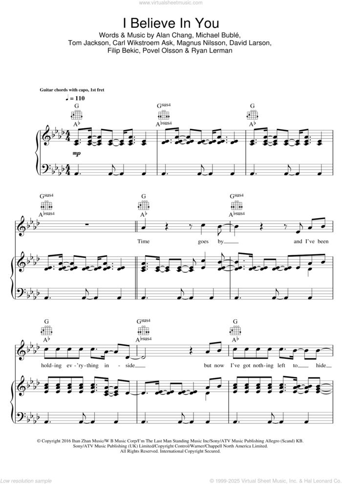 I Believe In You sheet music for voice, piano or guitar by Michael Buble, intermediate skill level