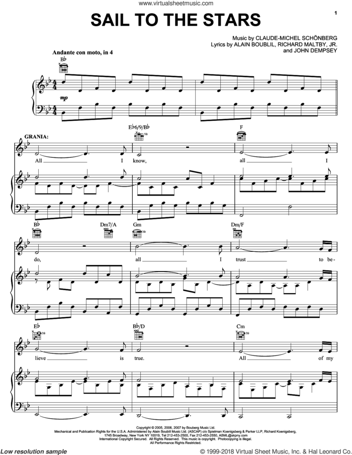 Sail To The Stars (from The Pirate Queen) sheet music for voice, piano or guitar by Claude-Michel Schonberg, The Pirate Queen (Musical), Alain Boublil, Boublil and Schonberg, John Dempsey and Richard Maltby, Jr., intermediate skill level