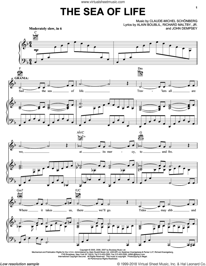 The Sea Of Life (from The Pirate Queen) sheet music for voice, piano or guitar by Claude-Michel Schonberg, The Pirate Queen (Musical), Alain Boublil, Boublil and Schonberg, John Dempsey and Richard Maltby, Jr., intermediate skill level