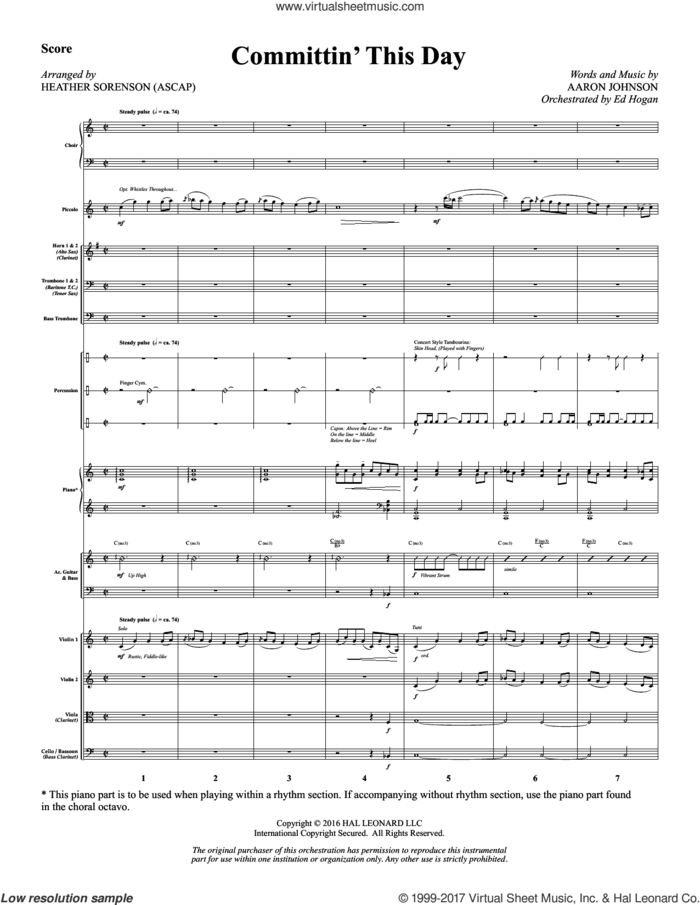 Committin' This Day (COMPLETE) sheet music for orchestra/band by Heather Sorenson and Aaron Johnson, intermediate skill level