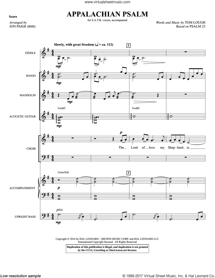 Appalachian Psalm (COMPLETE) sheet music for orchestra/band by Jon Paige, Psalm 23 and Tom Lough, intermediate skill level