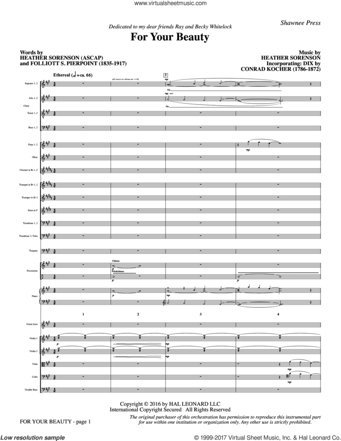 For Your Beauty (COMPLETE) sheet music for orchestra/band by Heather Sorenson, Conrad Kocher and Folliott S. Pierpoint, intermediate skill level