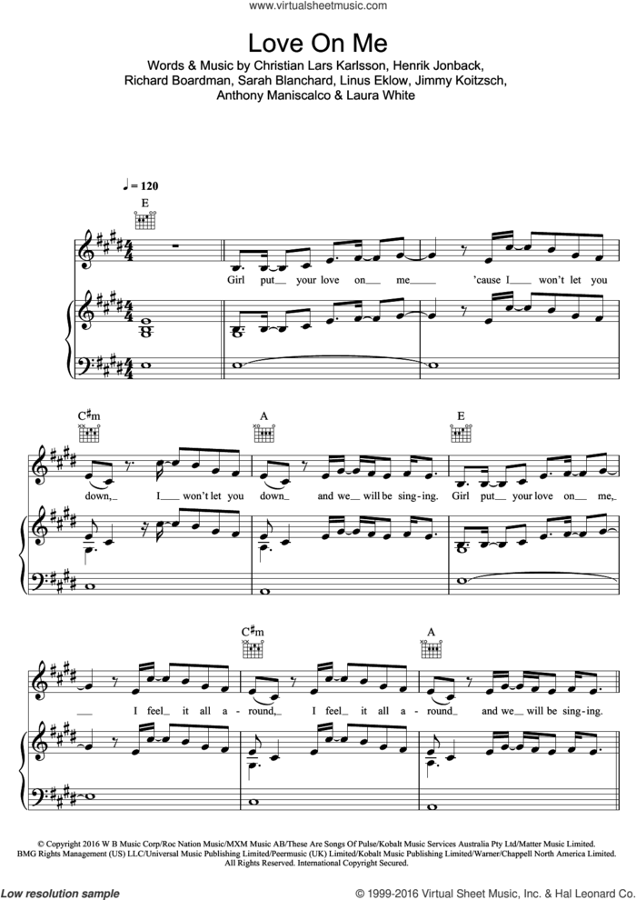 Love On Me sheet music for voice, piano or guitar by Galantis and Hook N Sling, intermediate skill level