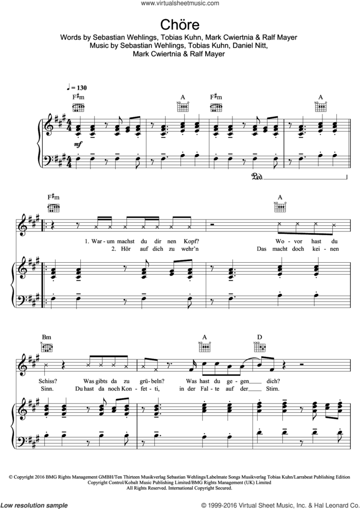 Chore sheet music for voice and piano by Mark Forster, intermediate skill level
