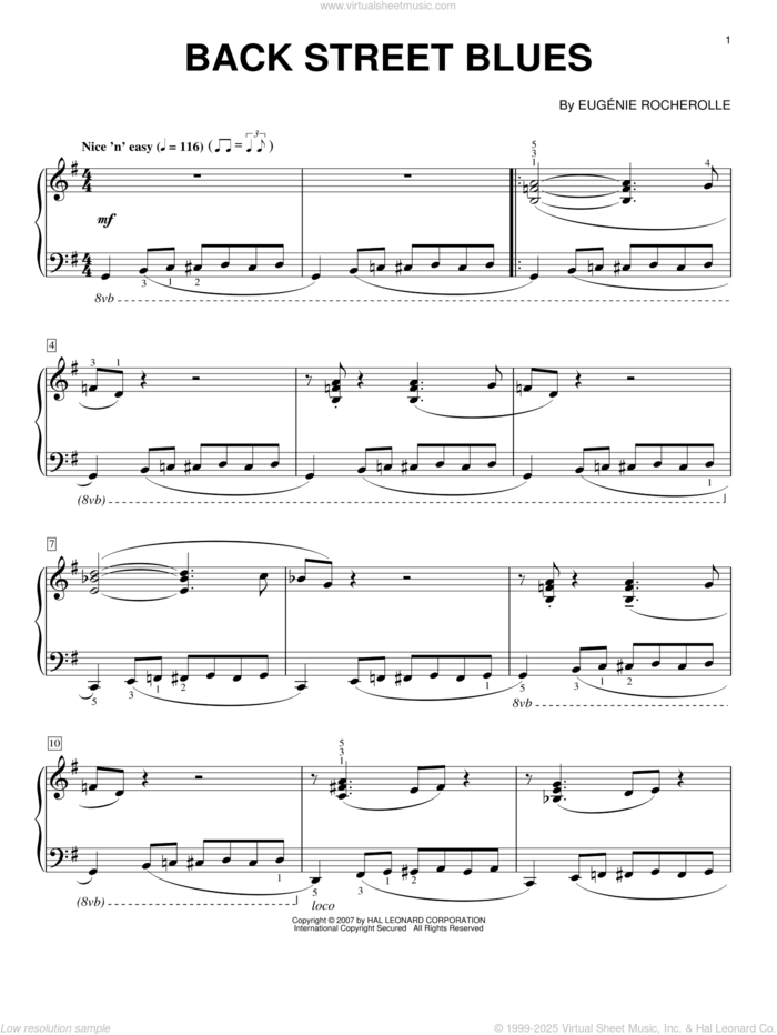 Back Street Blues sheet music for piano solo by Eugenie Rocherolle, intermediate skill level
