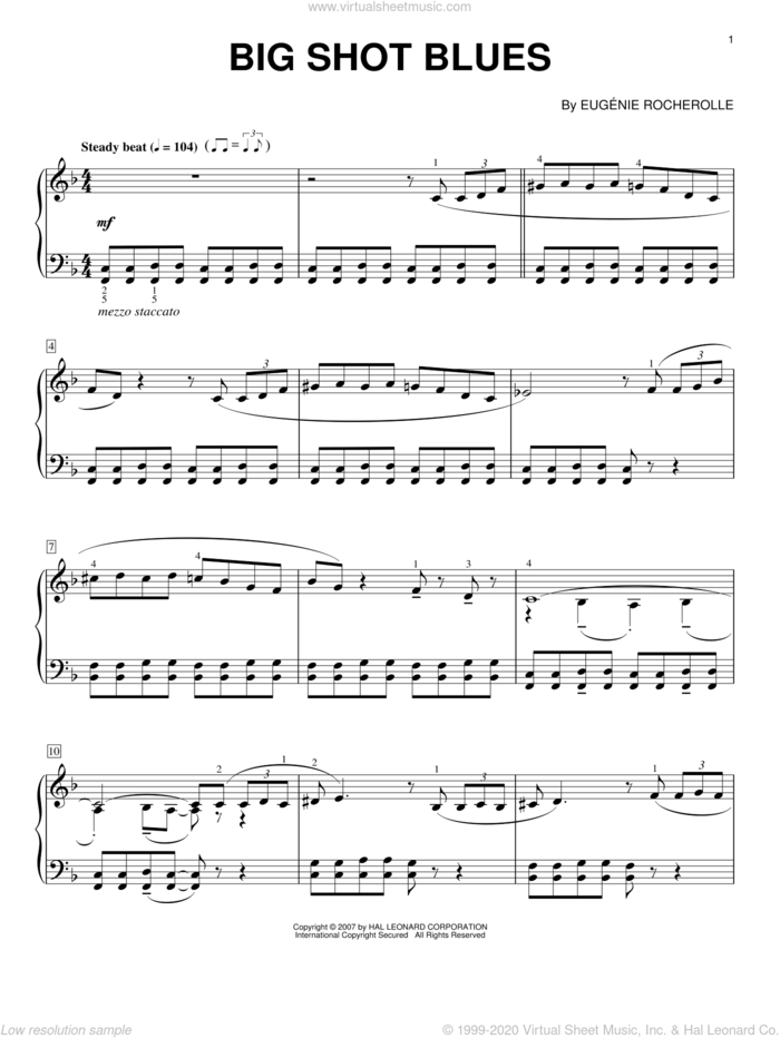 Big Shot Blues sheet music for piano solo by Eugenie Rocherolle, intermediate skill level
