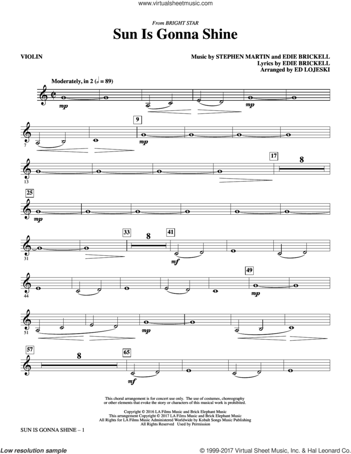 Sun Is Gonna Shine (from Bright Star) (complete set of parts) sheet music for orchestra/band by Ed Lojeski, Edie Brickell and Stephen Martin, intermediate skill level