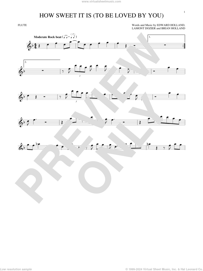 How Sweet It Is (To Be Loved By You) sheet music for flute solo by James Taylor, Marvin Gaye, Brian Holland, Eddie Holland and Lamont Dozier, intermediate skill level