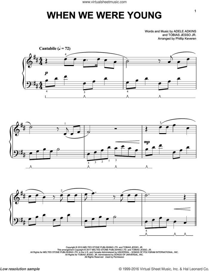 When We Were Young [Classical version] (arr. Phillip Keveren) sheet music for piano solo by Phillip Keveren, Adele and Adele Adkins, easy skill level