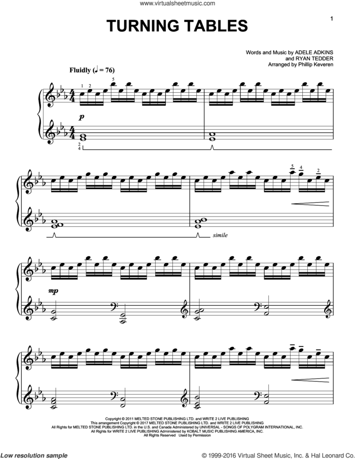 Turning Tables [Classical version] (arr. Phillip Keveren) sheet music for piano solo by Phillip Keveren, Adele, Adele Adkins and Ryan Tedder, easy skill level
