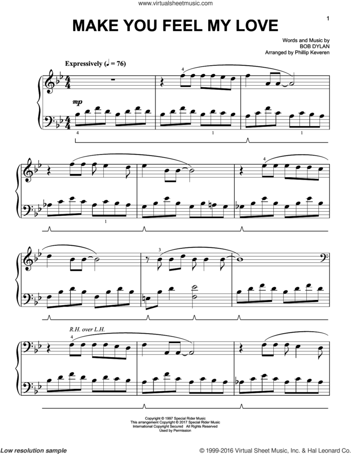 Make You Feel My Love [Classical version] (arr. Phillip Keveren) sheet music for piano solo by Bob Dylan, Phillip Keveren and Adele, easy skill level