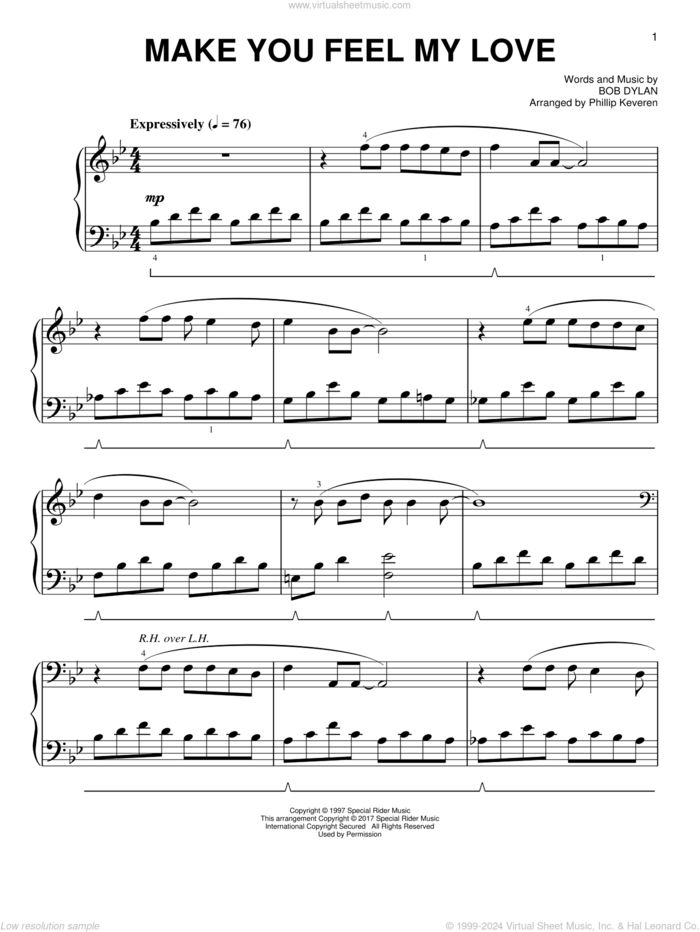 Make You Feel My Love [Classical version] (arr. Phillip Keveren) sheet music for piano solo by Bob Dylan, Phillip Keveren and Adele, easy skill level