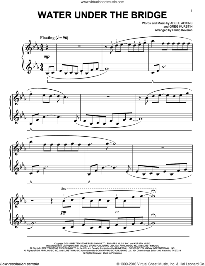 Water Under The Bridge [Classical version] (arr. Phillip Keveren) sheet music for piano solo by Phillip Keveren, Adele, Adele Adkins and Gregory Kurstin, easy skill level