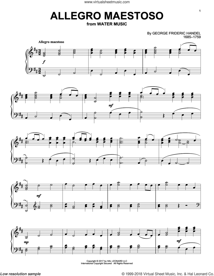 Allegro Maestoso sheet music for piano solo by George Frideric Handel, classical score, intermediate skill level