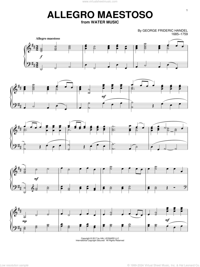 Allegro Maestoso sheet music for piano solo by George Frideric Handel, classical score, intermediate skill level