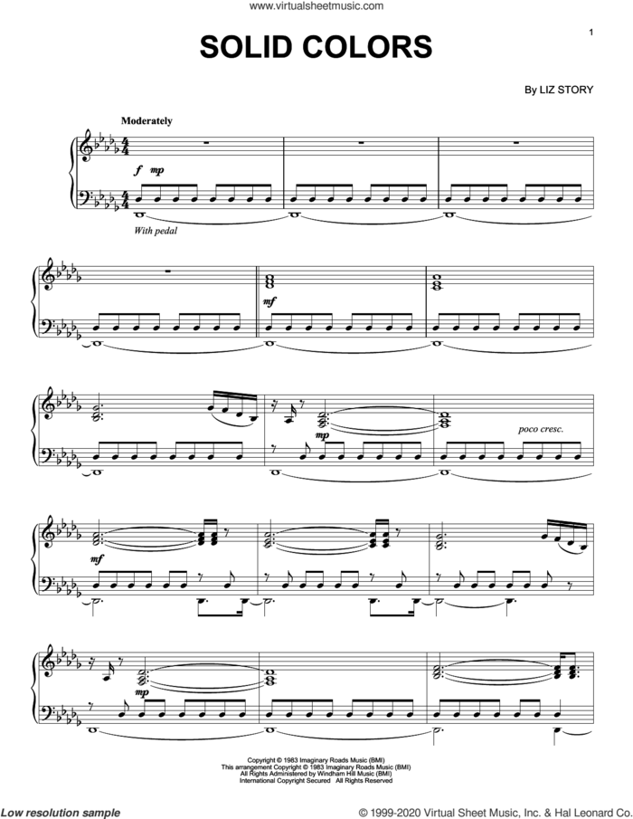 Solid Colors sheet music for piano solo by Liz Story, intermediate skill level